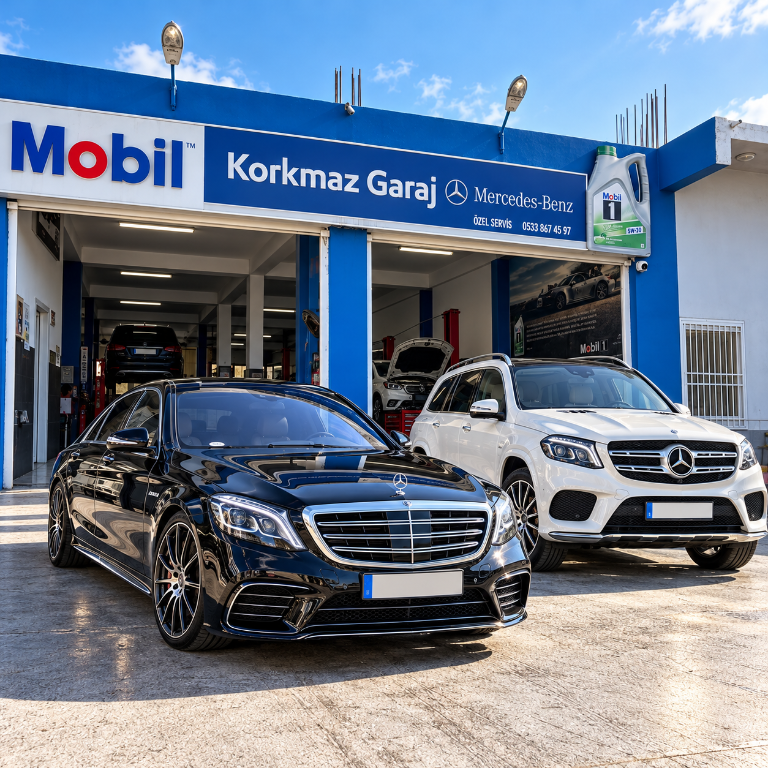 Korkmaz Garaj servis binası ve araçlar