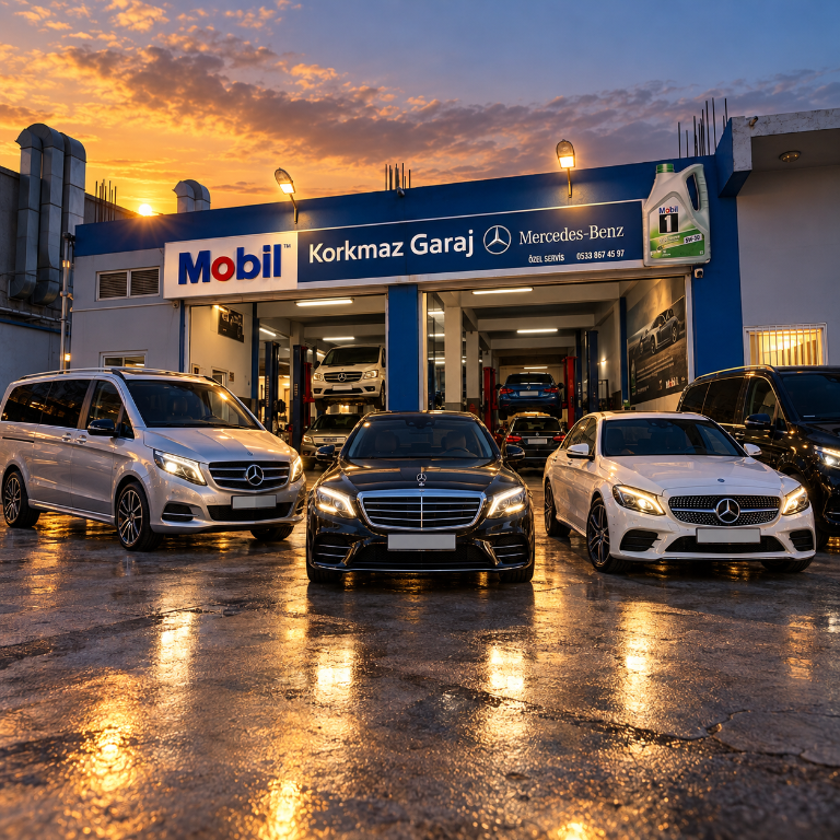 Korkmaz Garaj servisinin önünde araçlar